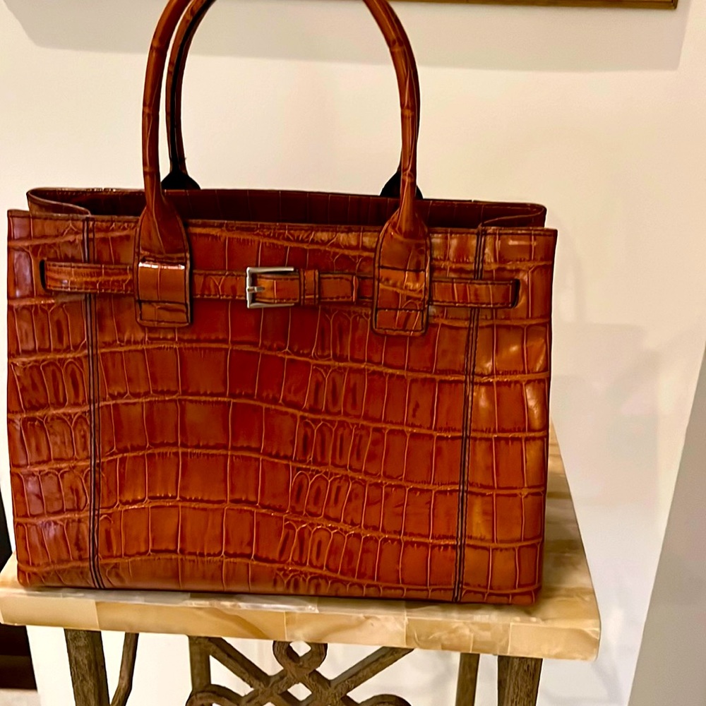 Luggage color, embossed crocodile, pattern with center & side pockets Worn once